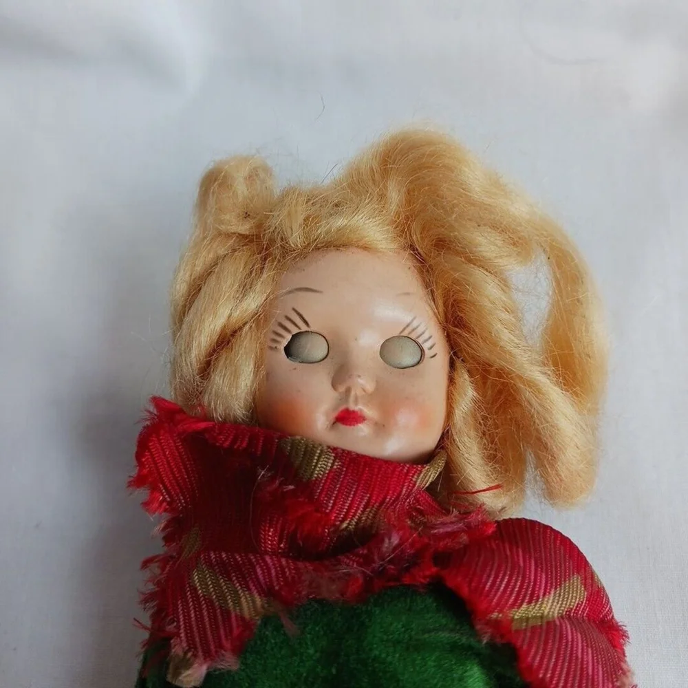 Vintage Sleepy Eye Cowgirl Doll Green Velvet Red Scarf